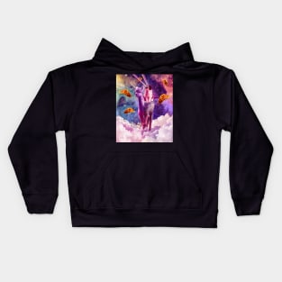 Cosmic Cat Riding Alpaca Unicorn Kids Hoodie